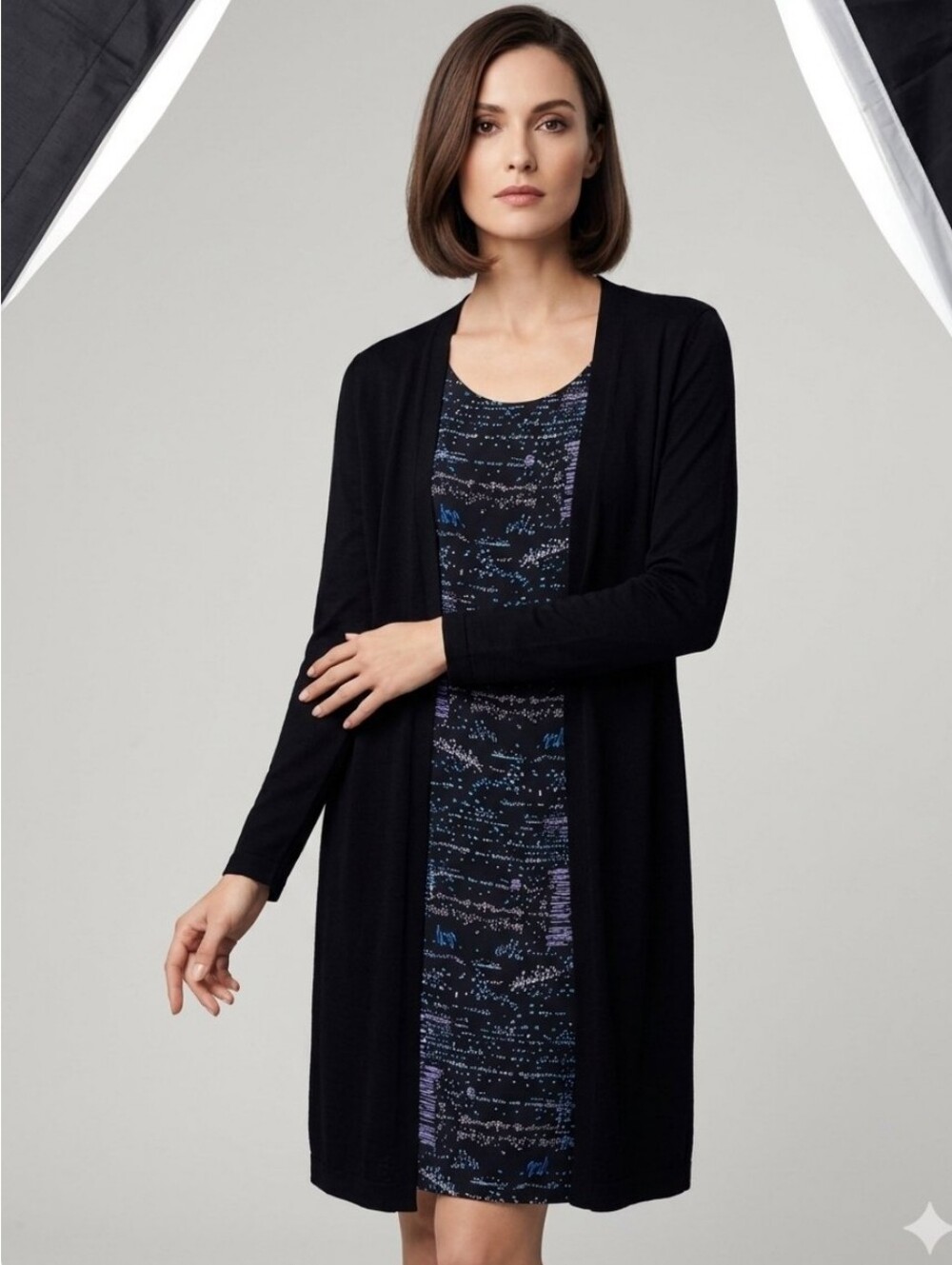 Akris Punto Mulberry Silk Wool Black Open-Front Cardigan With Dress Size US 10